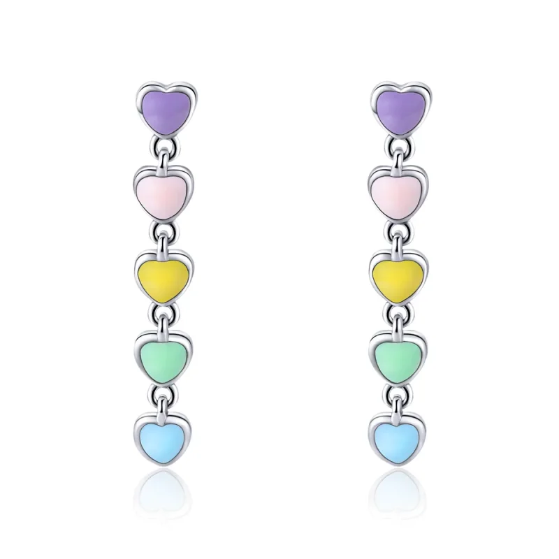 (image for) Silver Rainbow Hearts Stud Earrings - PANDORA Style - SCE451 - Product Image