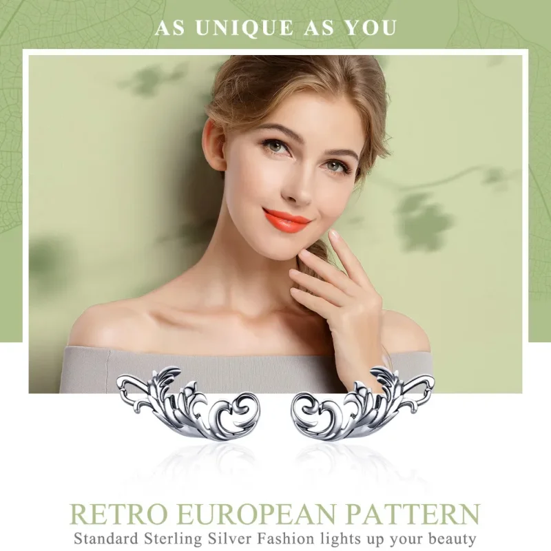 (image for) Silver Retro European Flower Stud Earrings - PANDORA Style - SCE580 - View 2