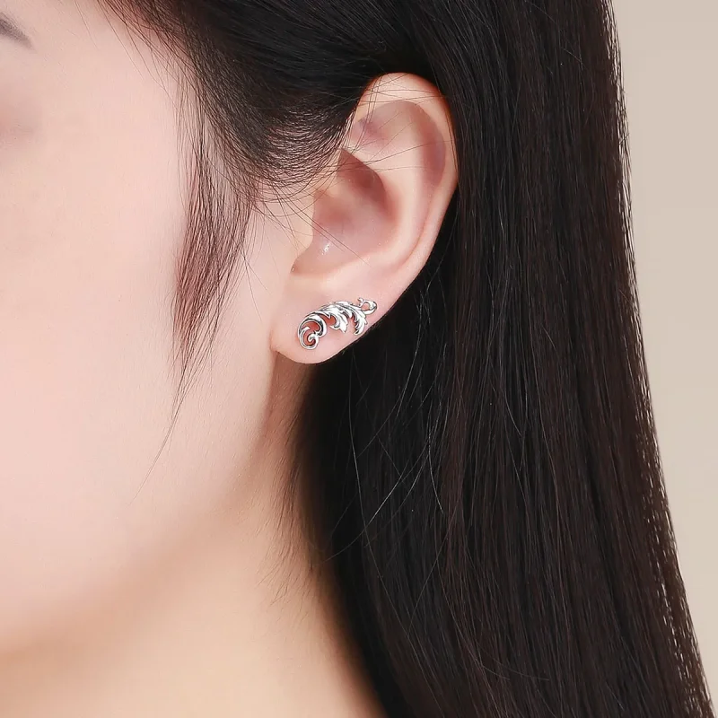 (image for) Silver Retro European Flower Stud Earrings - PANDORA Style - SCE580 - View 4