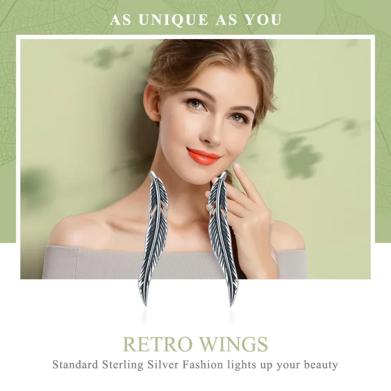 (image for) Silver Retro Wings Stud Earrings - PANDORA Style - SCE258 - View 2