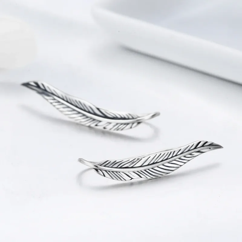 (image for) Silver Retro Wings Stud Earrings - PANDORA Style - SCE258 - View 5