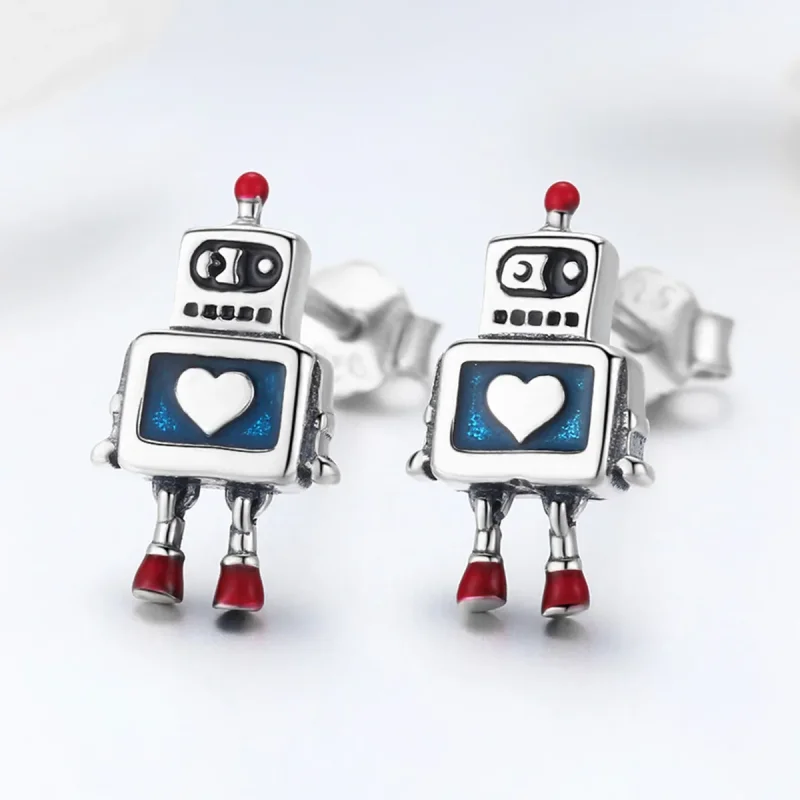(image for) Silver Robot Stud Earrings - PANDORA Style - SCE477 - View 2