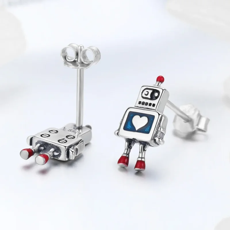 (image for) Silver Robot Stud Earrings - PANDORA Style - SCE477 - View 3