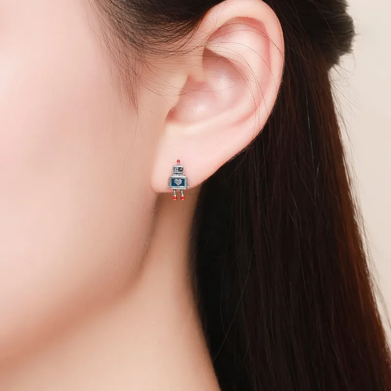 (image for) Silver Robot Stud Earrings - PANDORA Style - SCE477 - View 4