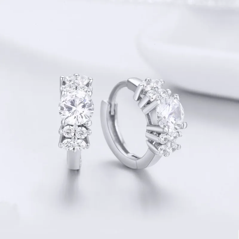 (image for) Silver Romantic Shine Hoop Earrings - PANDORA Style - SCE485 - View 3