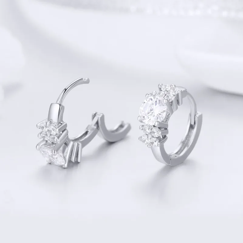 (image for) Silver Romantic Shine Hoop Earrings - PANDORA Style - SCE485 - View 4