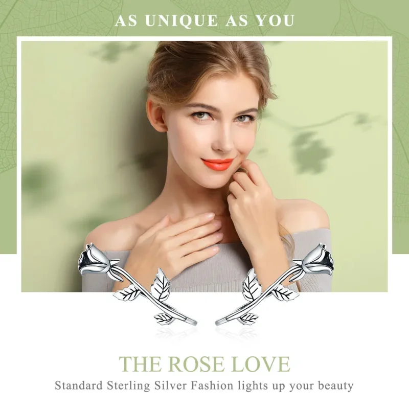 (image for) Silver Rose Love Stud Earrings - PANDORA Style - SCE380 - View 2
