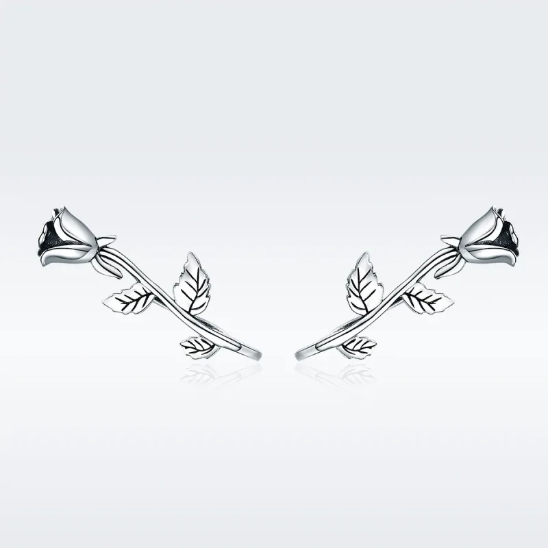 (image for) Silver Rose Love Stud Earrings - PANDORA Style - SCE380 - View 3