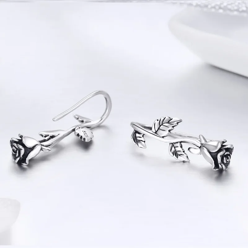 (image for) Silver Rose Love Stud Earrings - PANDORA Style - SCE380 - View 5