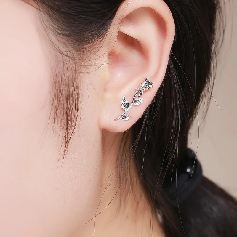 (image for) Silver Rose Love Stud Earrings - PANDORA Style - SCE380 - View 6