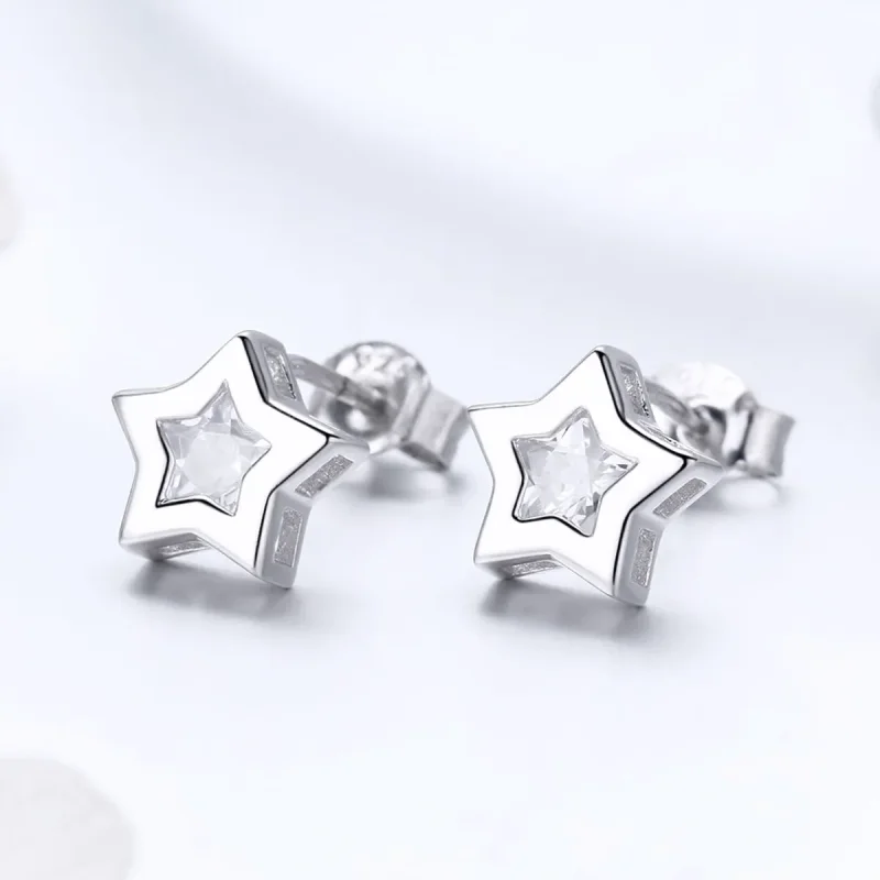 (image for) Silver Secret of Stars Stud Earrings - PANDORA Style - SCE437 - View 2