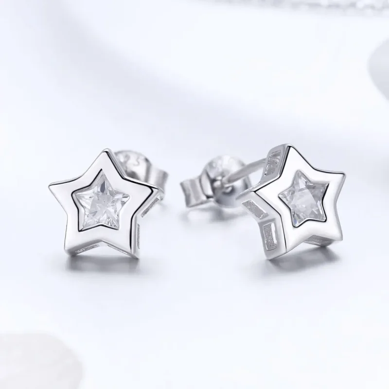 (image for) Silver Secret of Stars Stud Earrings - PANDORA Style - SCE437 - View 3