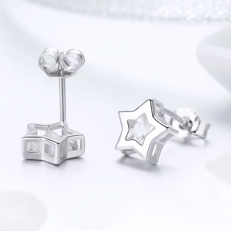 (image for) Silver Secret of Stars Stud Earrings - PANDORA Style - SCE437 - View 4
