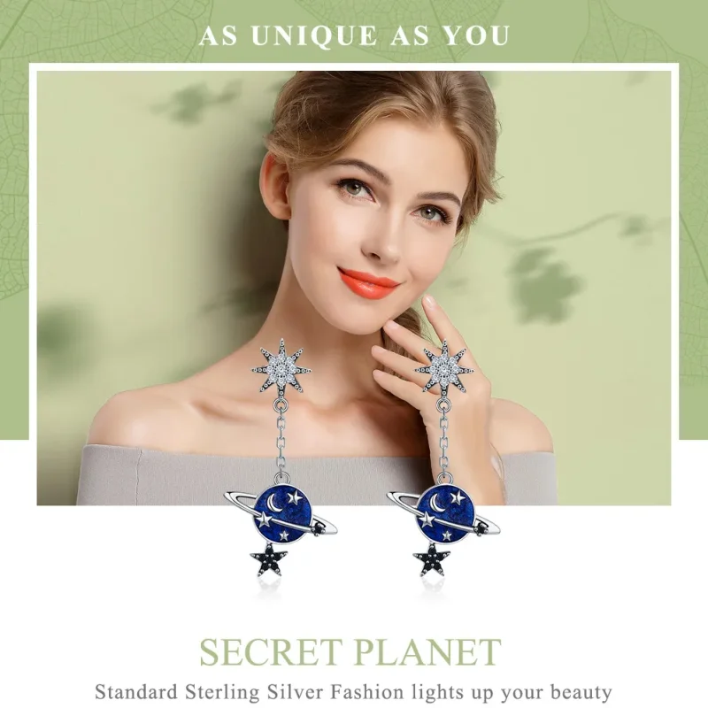 (image for) Silver Secret Planet Hanging Earrings - PANDORA Style - SCE348 - View 2