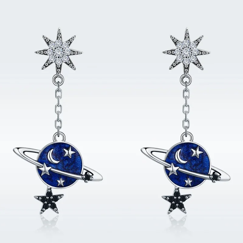 (image for) Silver Secret Planet Hanging Earrings - PANDORA Style - SCE348 - View 3
