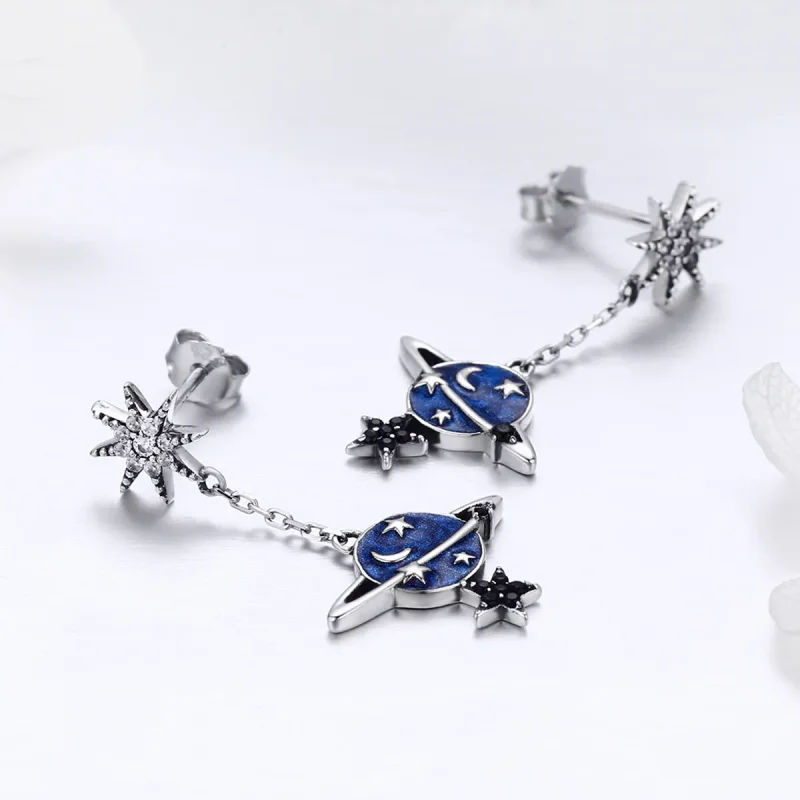(image for) Silver Secret Planet Hanging Earrings - PANDORA Style - SCE348 - View 4