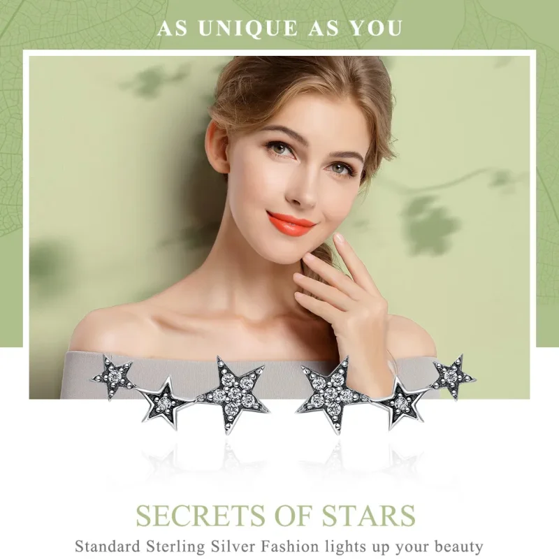 (image for) Silver Secrets of Stars Stud Earrings - PANDORA Style - SCE175 - View 2