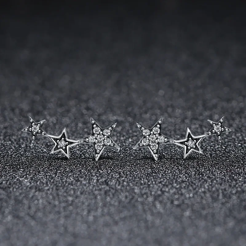(image for) Silver Secrets of Stars Stud Earrings - PANDORA Style - SCE175 - View 3