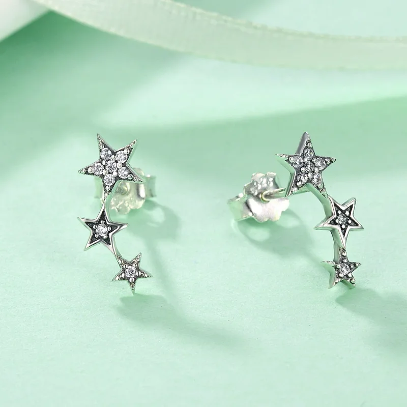 (image for) Silver Secrets of Stars Stud Earrings - PANDORA Style - SCE175 - View 4