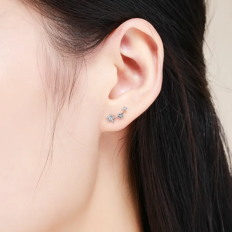 (image for) Silver Secrets of Stars Stud Earrings - PANDORA Style - SCE175 - View 6
