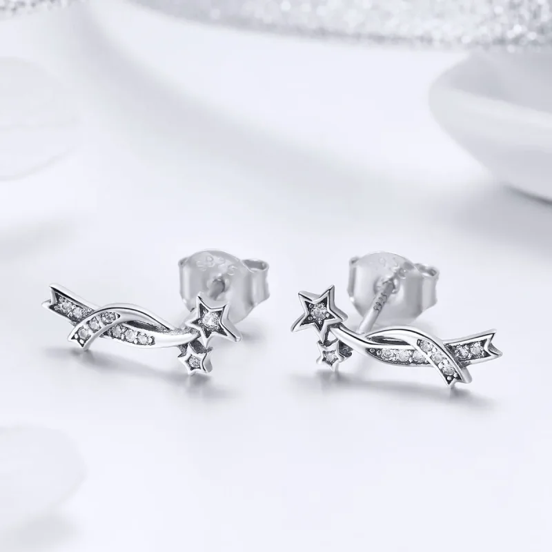 (image for) Silver Shining Meteor Stud Earrings - PANDORA Style - SCE442 - View 2