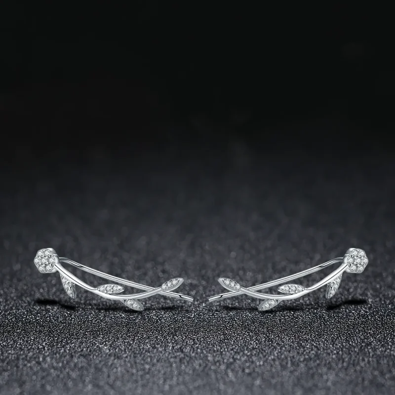 (image for) Silver Shinning Leaves Stud Earrings - PANDORA Style - SCE266 - View 3