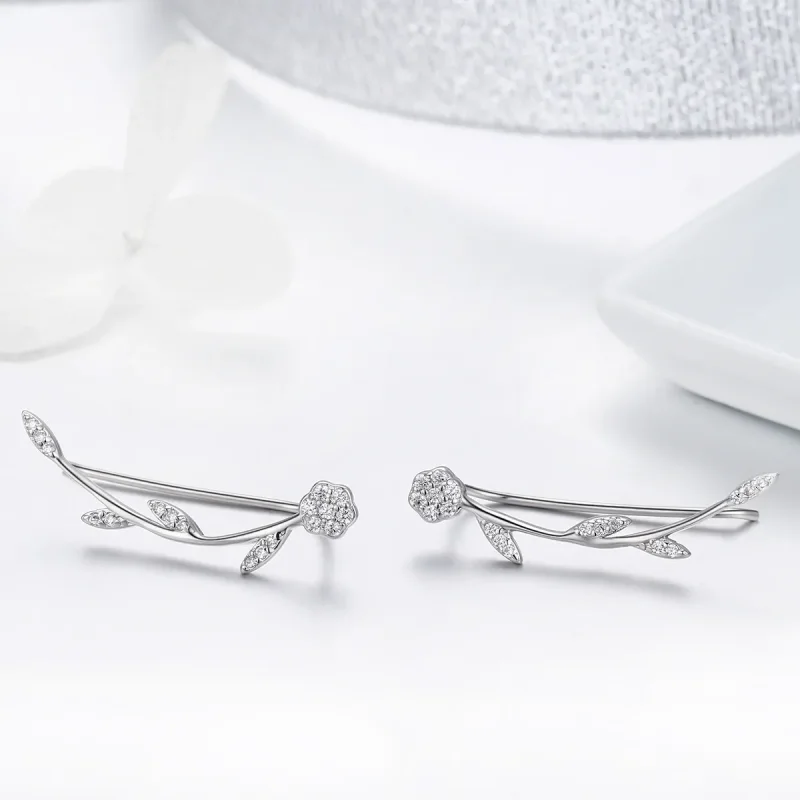 (image for) Silver Shinning Leaves Stud Earrings - PANDORA Style - SCE266 - View 4