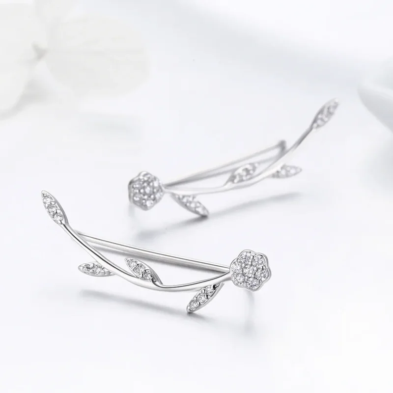 (image for) Silver Shinning Leaves Stud Earrings - PANDORA Style - SCE266 - View 5