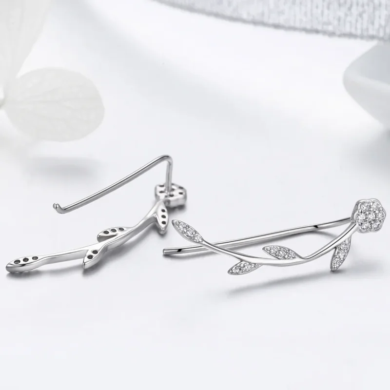 (image for) Silver Shinning Leaves Stud Earrings - PANDORA Style - SCE266 - View 6
