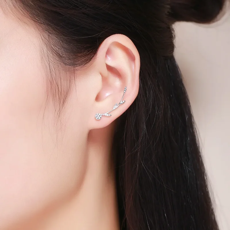 (image for) Silver Shinning Leaves Stud Earrings - PANDORA Style - SCE266 - View 7