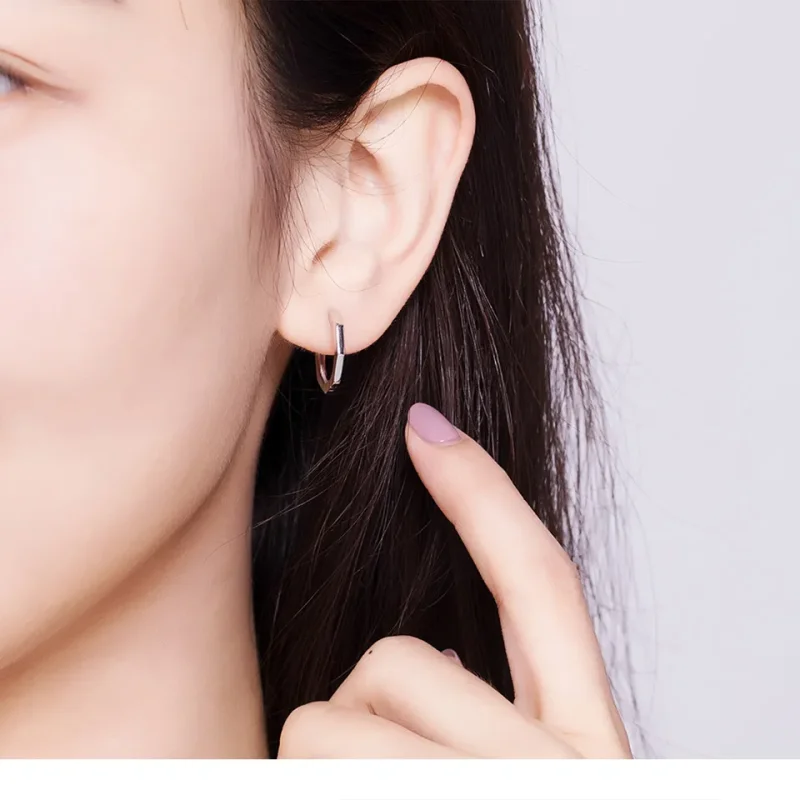 (image for) Silver Simple Earrings Hoop Earrings - PANDORA Style - SCE622 - View 5