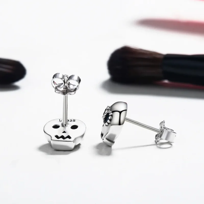 (image for) Silver Skull Stud Earrings - PANDORA Style - SCE064 - View 4