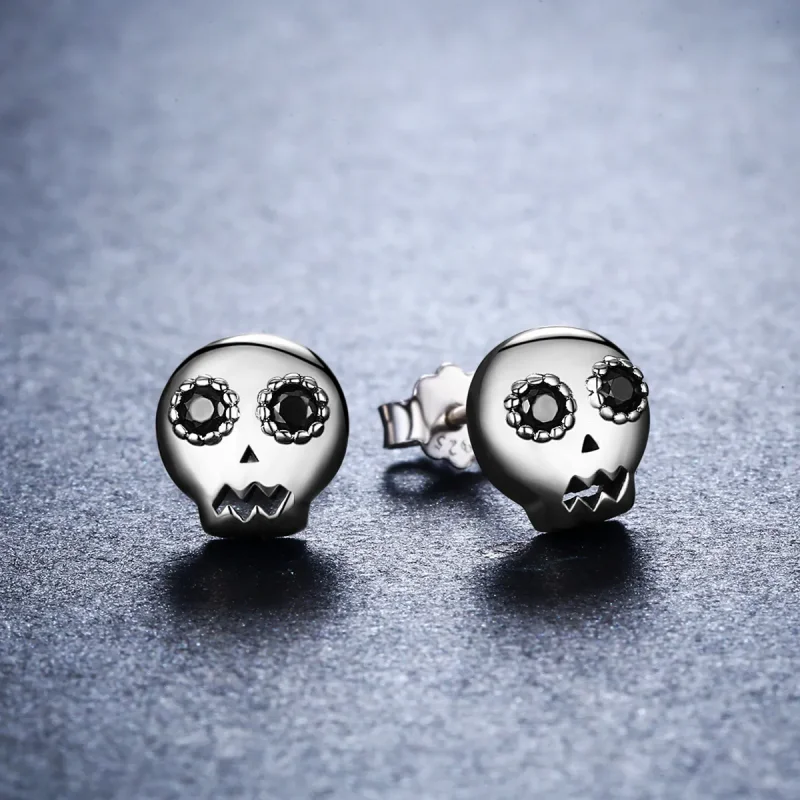 (image for) Silver Skull Stud Earrings - PANDORA Style - SCE064 - View 5