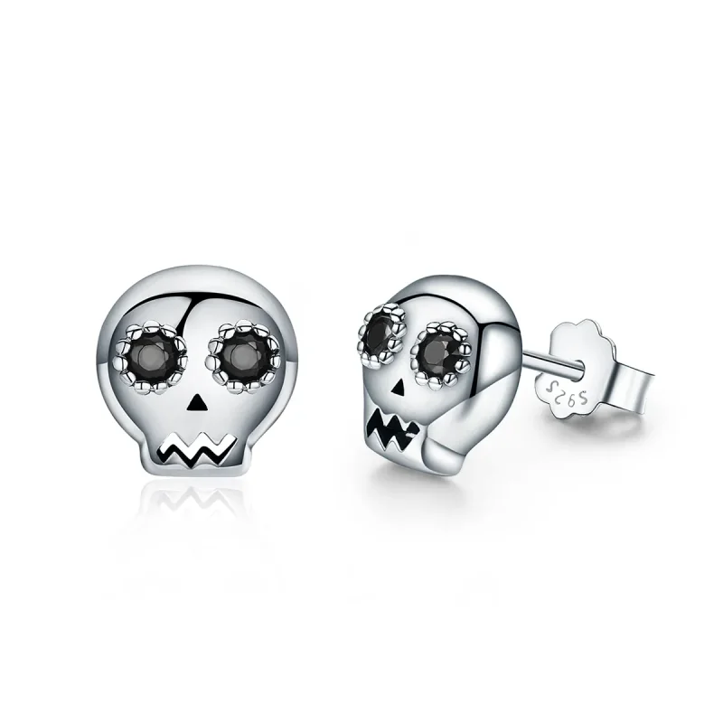 (image for) Silver Skull Stud Earrings - PANDORA Style - SCE064 - Product Image