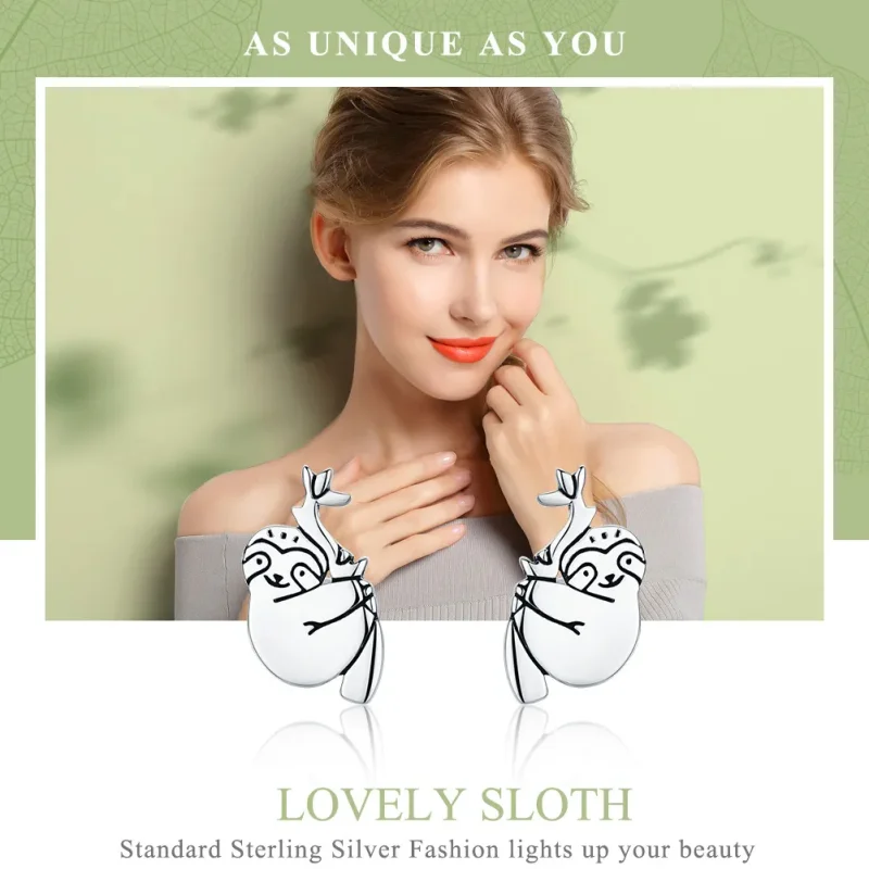 (image for) Silver Sloth Stud Earrings - PANDORA Style - SCE327 - View 2