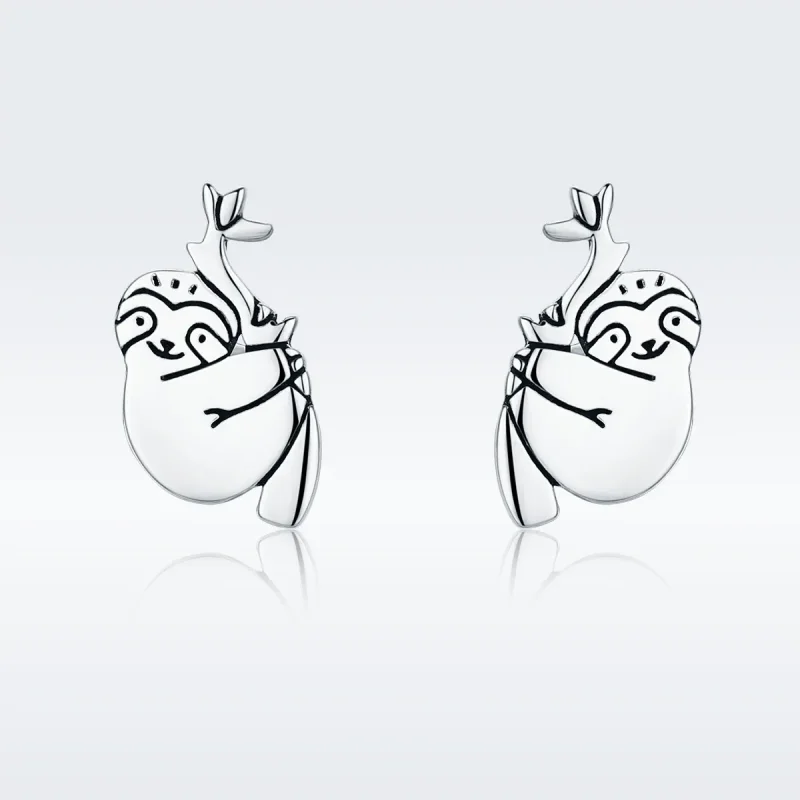 (image for) Silver Sloth Stud Earrings - PANDORA Style - SCE327 - View 3
