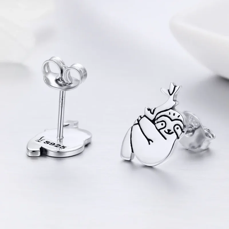 (image for) Silver Sloth Stud Earrings - PANDORA Style - SCE327 - View 6