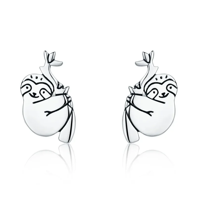 (image for) Silver Sloth Stud Earrings - PANDORA Style - SCE327 - Product Image