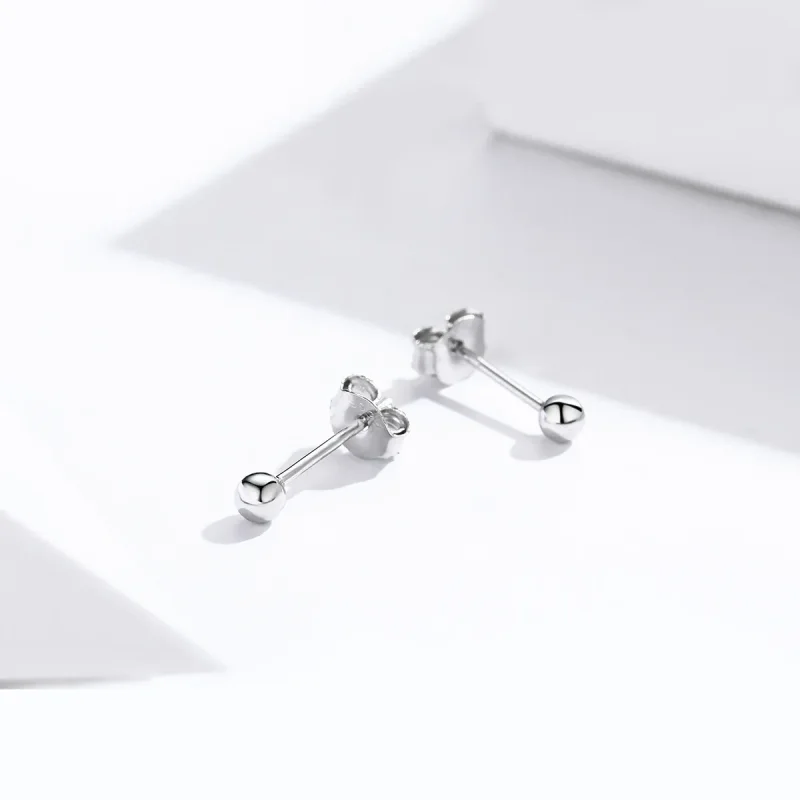 (image for) Silver Small Ball Stud Earrings - PANDORA Style - SCE581 - View 3