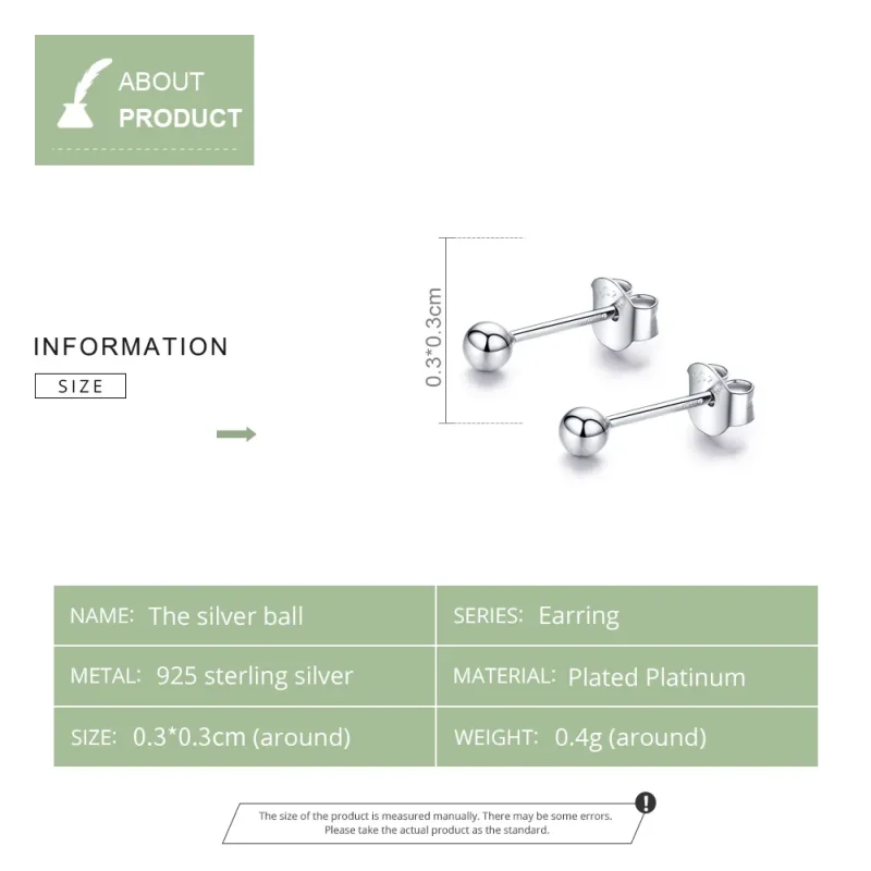 (image for) Silver Small Ball Stud Earrings - PANDORA Style - SCE581 - View 7