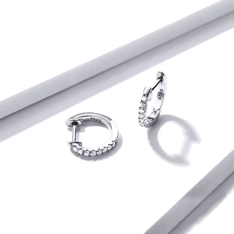 (image for) Silver Small Circle Hoop Earrings - PANDORA Style - SCE498-A - View 3