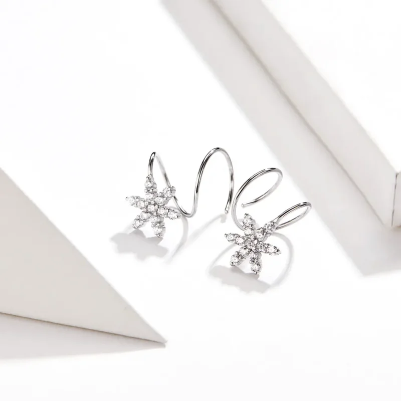 (image for) Silver Snowflake Hanging Earrings - PANDORA Style - SCE651 - View 2