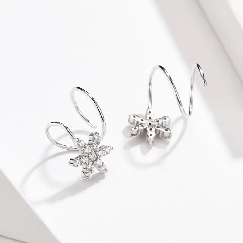 (image for) Silver Snowflake Hanging Earrings - PANDORA Style - SCE651 - View 3
