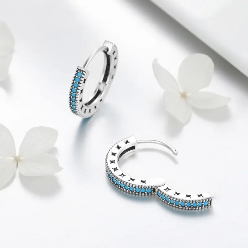 (image for) Silver Sparkle Hoop Earrings - PANDORA Style - SCE493 - View 4