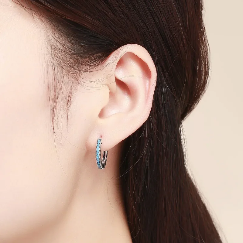(image for) Silver Sparkle Hoop Earrings - PANDORA Style - SCE493 - View 5