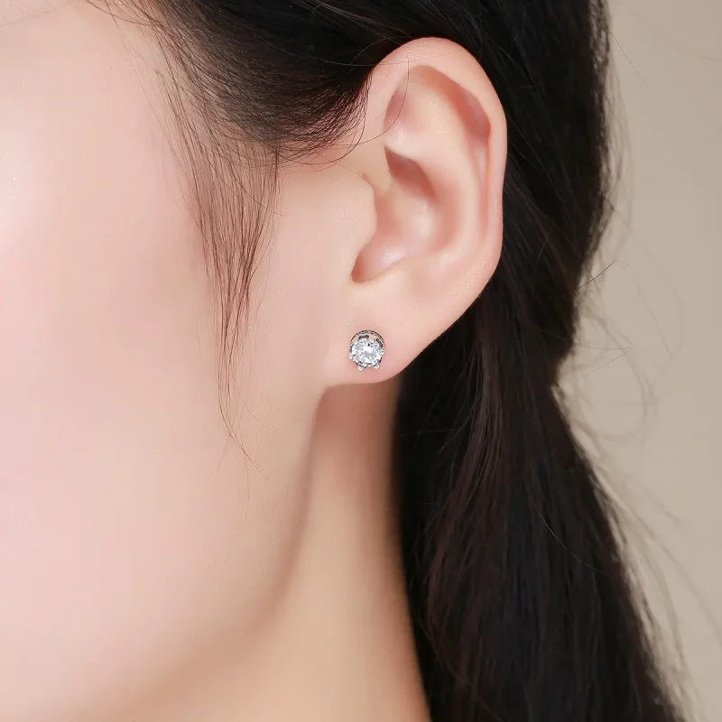 (image for) Silver Sparkly Crown Stud Earrings - PANDORA Style - SCE311 - View 6