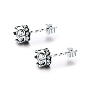 (image for) Silver Sparkly Crown Stud Earrings - PANDORA Style - SCE311