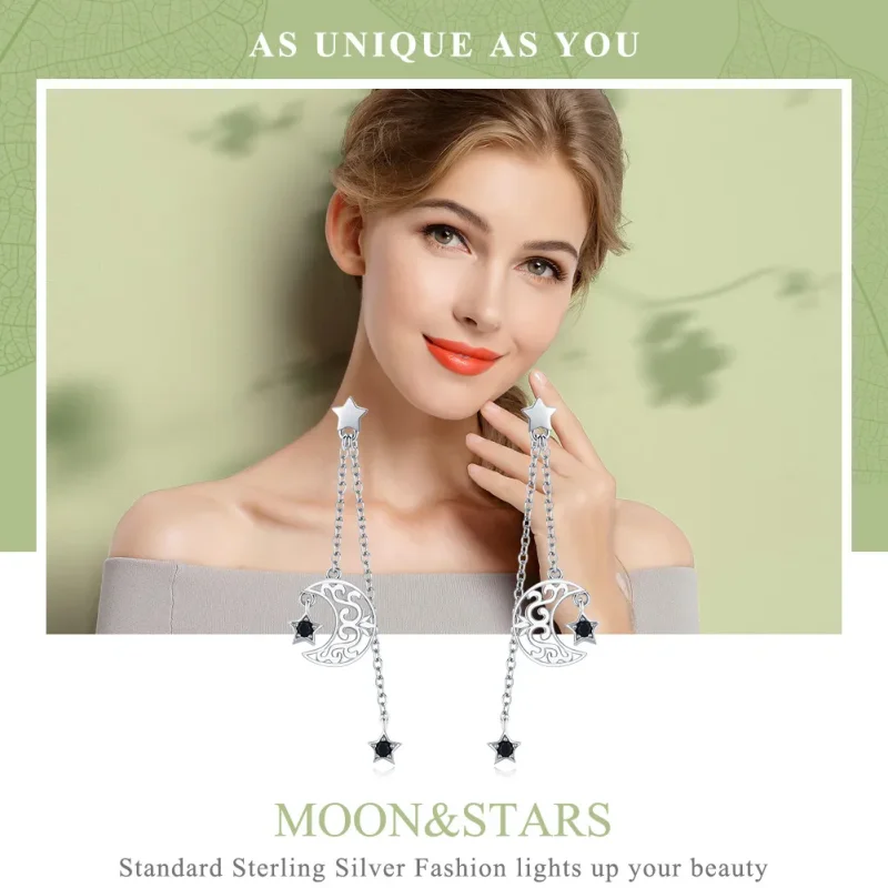 (image for) Silver Starlight Moon Hanging Earrings - PANDORA Style - SCE528 - View 2