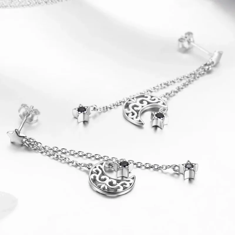 (image for) Silver Starlight Moon Hanging Earrings - PANDORA Style - SCE528 - View 3
