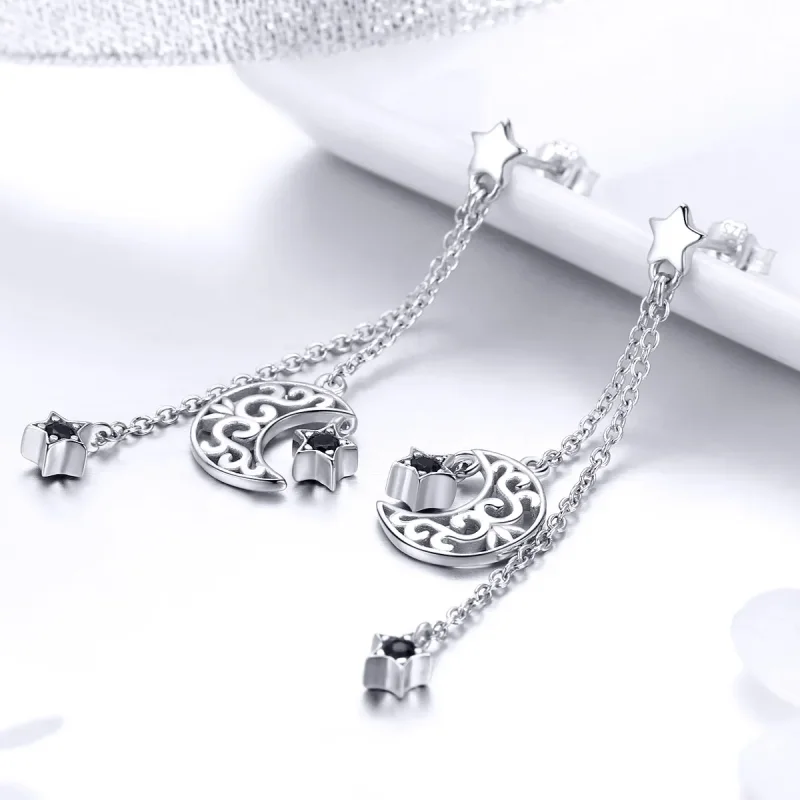 (image for) Silver Starlight Moon Hanging Earrings - PANDORA Style - SCE528 - View 4